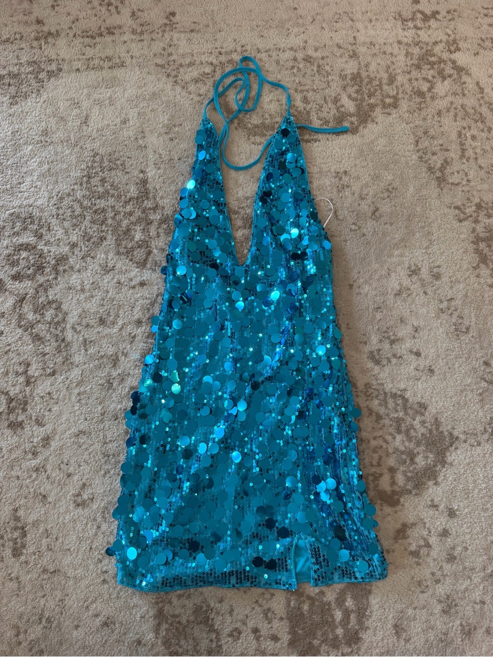 SHEIN Teal Sequin Halter Mini Dress